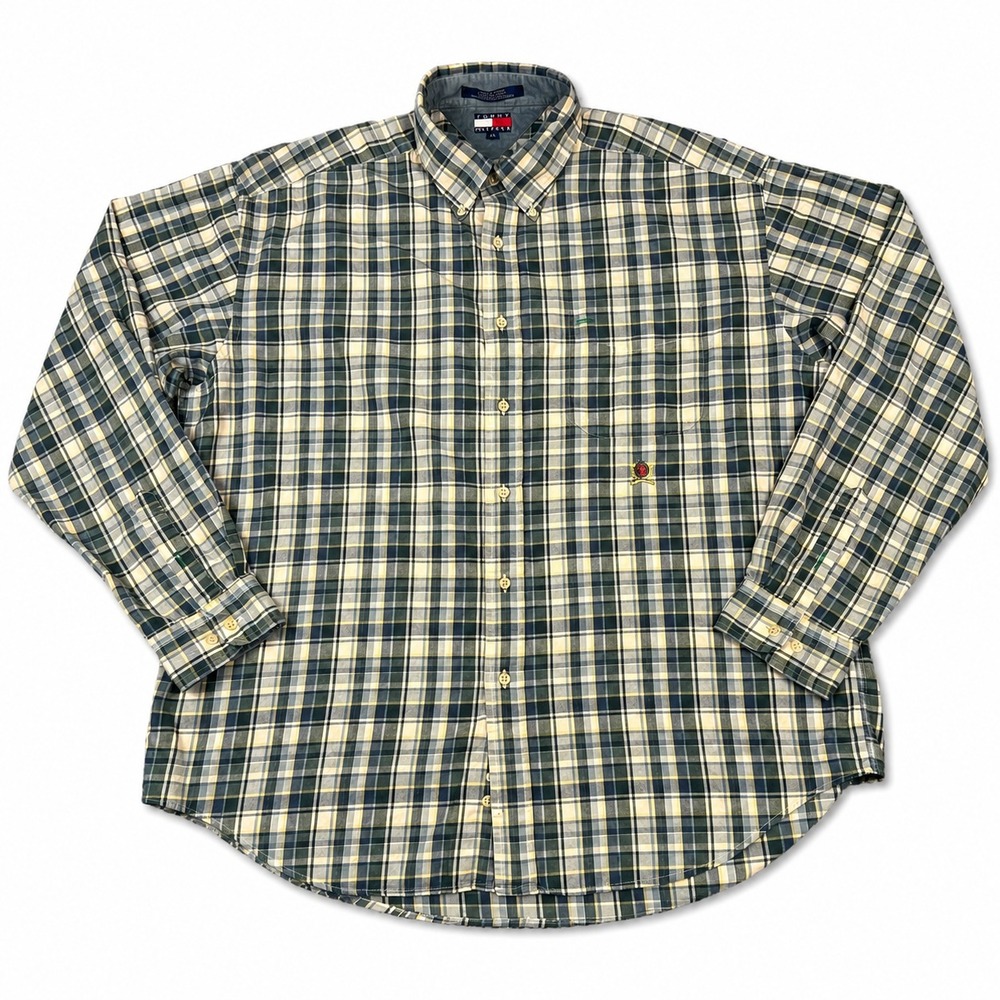 Vintage Tommy Hilfiger Plaid Button Down Shirt Mens XL Pleated Made In Saipan